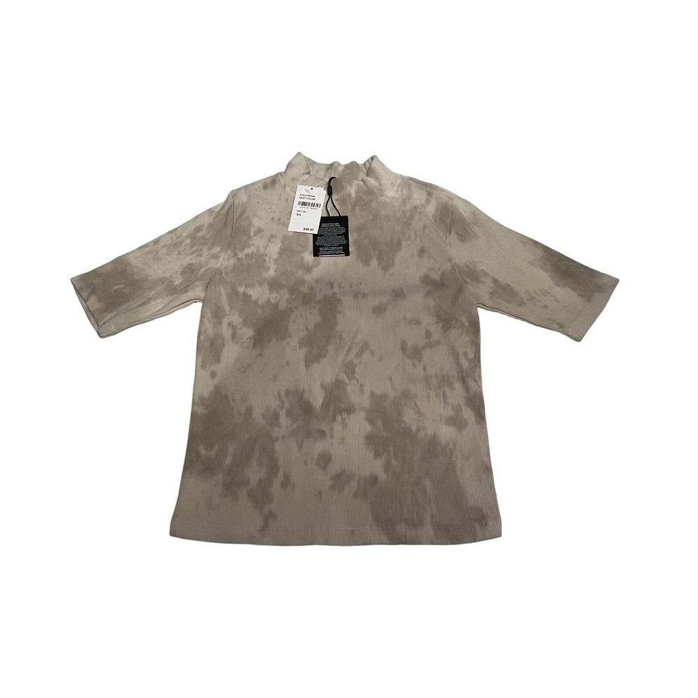Hudson Los Angeles Womens Tie Dye Mock Neck Ribbed Top Beige XS A1HJTOPS ASST